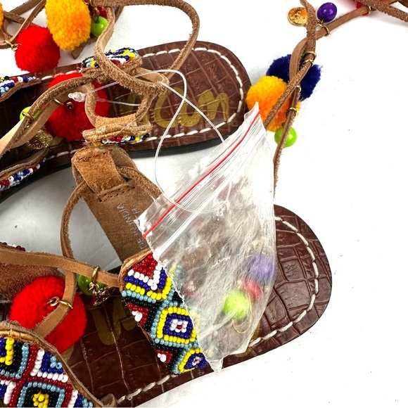 Sam Edelman Lisabeth Sandals 6 Lace Up Beaded Pom Pom Bohemian Brand New - Picture 5 of 11